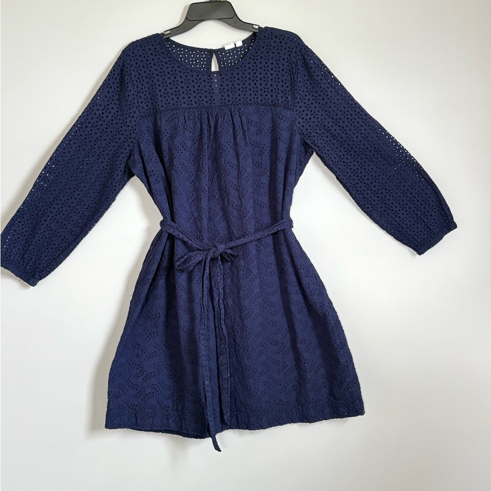Gap XL/XXL Navy Eyelet Adjustable Tie-Waist Women’s long sleeve Dress